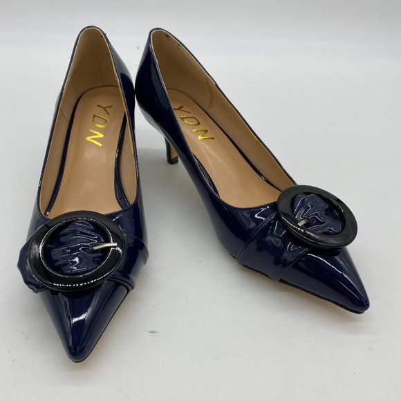 YDN Shoes Ydn Black Patent Leather Pointy Toe Kitten Low Heels Slip